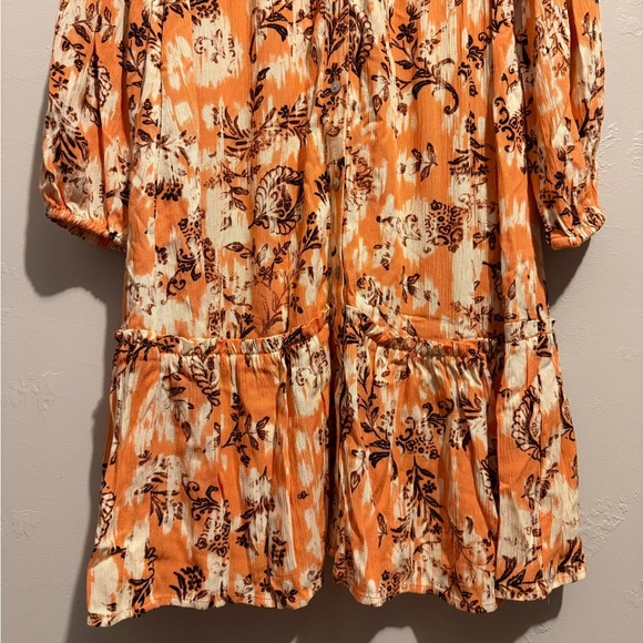 Frye Cadmium Orange Combo Tiered Front Button Dress Western Floral Cowgirl Small - Picture 11 of 16